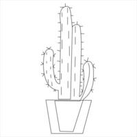 Continuous one line art drawing Cactus doodle vector and cactus plants outline minimalist design element