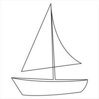 Single line art drawing continuous on sailboat icon and outline vector art minimalist design