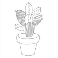 Single line art drawing Continuous hand drawn cactus illustration house plant in a pot doodle vector style