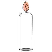 Continuous candle is burning fire drawing art by one line vector illustration minimalism design.