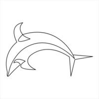 Dolphin fish outline vector illustration and minimalist design continuous single line art drawing