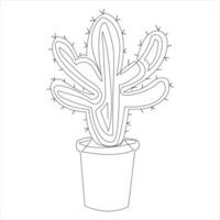 Continuous one line art drawing Cactus doodle vector and cactus plants outline minimalist design element