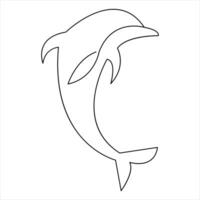 Dolphin fish outline vector illustration and minimalist design continuous single line art drawing