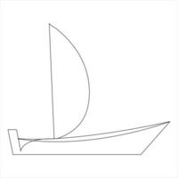 Single line art drawing continuous on sailboat icon and outline vector art minimalist design