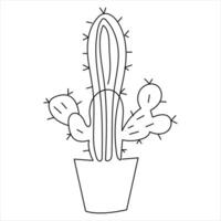 Continuous one line art drawing Cactus doodle vector and cactus plants outline minimalist design element