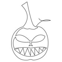 Halloween pumpkin with a face single line art drawing continuous vector outline illustration minimalism