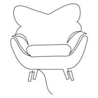 Continuous single line hand drawing simple modern chair icon and outline vector art illustration