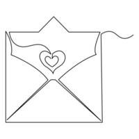 Continuous one line art drawing letter envelope with love celebration outline vector illustration