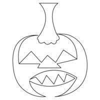 Halloween pumpkin with a face single line art drawing continuous vector outline illustration minimalism