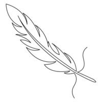 Bird feather drawing of continuous one line isolated outline vector illustration