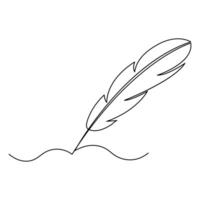 Bird feather drawing of continuous one line isolated outline vector illustration