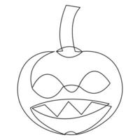 Halloween pumpkin with a face single line art drawing continuous vector outline illustration minimalism