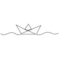 Paper boat continuous one line art drawing of outline vector art illustration