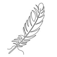 Bird feather drawing of continuous one line isolated outline vector illustration