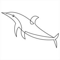 Dolphin fish outline vector illustration and minimalist design continuous single line art drawing