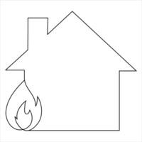 Burning house continuous one line hand drawing fire symbol and safety concept outline vector art minimalist