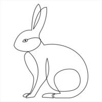 Continuous single line art drawing rabbit pet animal jumping sketch hand drawn outline vector illustration