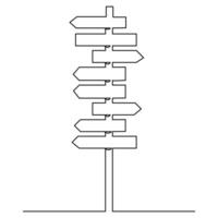 Road direction continuous one line drawing of signpost arrows to the left and right outline vector illustration