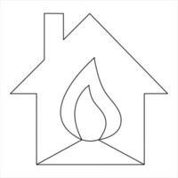 Burning house continuous one line hand drawing fire symbol and safety concept outline vector art minimalist