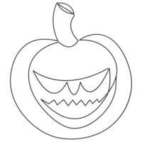 Halloween pumpkin with a face single line art drawing continuous vector outline illustration minimalism