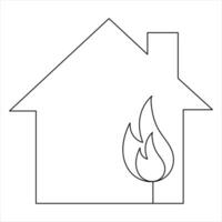 Burning house continuous one line hand drawing fire symbol and safety concept outline vector art minimalist