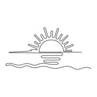 Sun summer continuous single line art drawing outline vector illustration sunrise weather icon