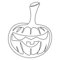 Halloween pumpkin with a face single line art drawing continuous vector outline illustration minimalism