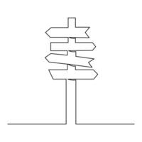 Road direction signboard continuous single line art drawing isolated outline vector illustration