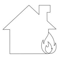 Burning house continuous one line hand drawing fire symbol and safety concept outline vector art minimalist