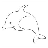 Dolphin fish continuous one line art drawing minimalist swimming hand drawn outline vector illustration