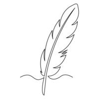 Bird feather drawing of continuous one line isolated outline vector illustration