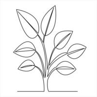 Continuous single line drawing plant of leaf outline vector icon minimalist art