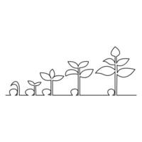 Continuous one line art drawing plant growth process illustration outline vector art minimalist