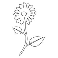 Continuous one line art drawing sunflower with leaf outline vector isolated and simple minimalistic