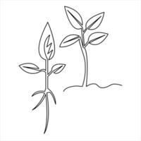 Continuous single line drawing plant of leaf outline vector icon minimalist art