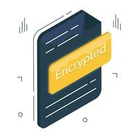 Conceptual isometric design icon of encrypted file vector