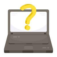 Interrogative sign inside laptop depicting concept of online query vector