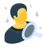 Avatar under magnifying glass, concept of headhunting vector