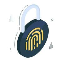 A isometric design icon of fingerprint lock vector