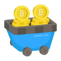 A unique design icon of bitcoin mining cart vector