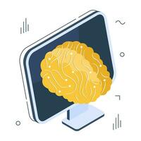 Vector design of online brain, isometric style icon