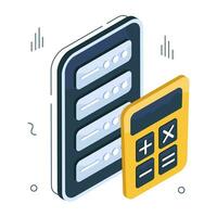 An isometric icon design of server calculation vector