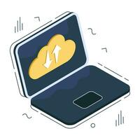 An isometric design icon of cloud data transfer vector