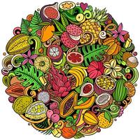 Exotic Fruits cartoon vector doodles illustration