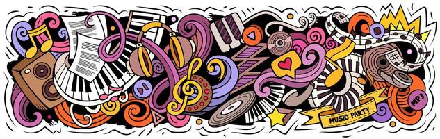 Music cartoon doodles illustration. Colorful musical vector banner