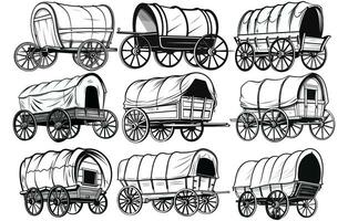 silhouette of Cowboy Cart Covered Wagon Western vector