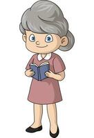 Cute elderly woman reading book vector