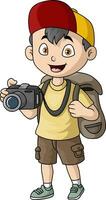 Cute little boy holding camera vector