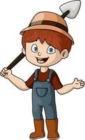 Cute gardener boy cartoon with shovel vector