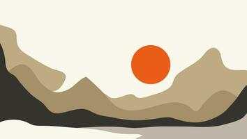 abstract landscape posters. Modern background flat design, contemporary boho sun moon mountains vector